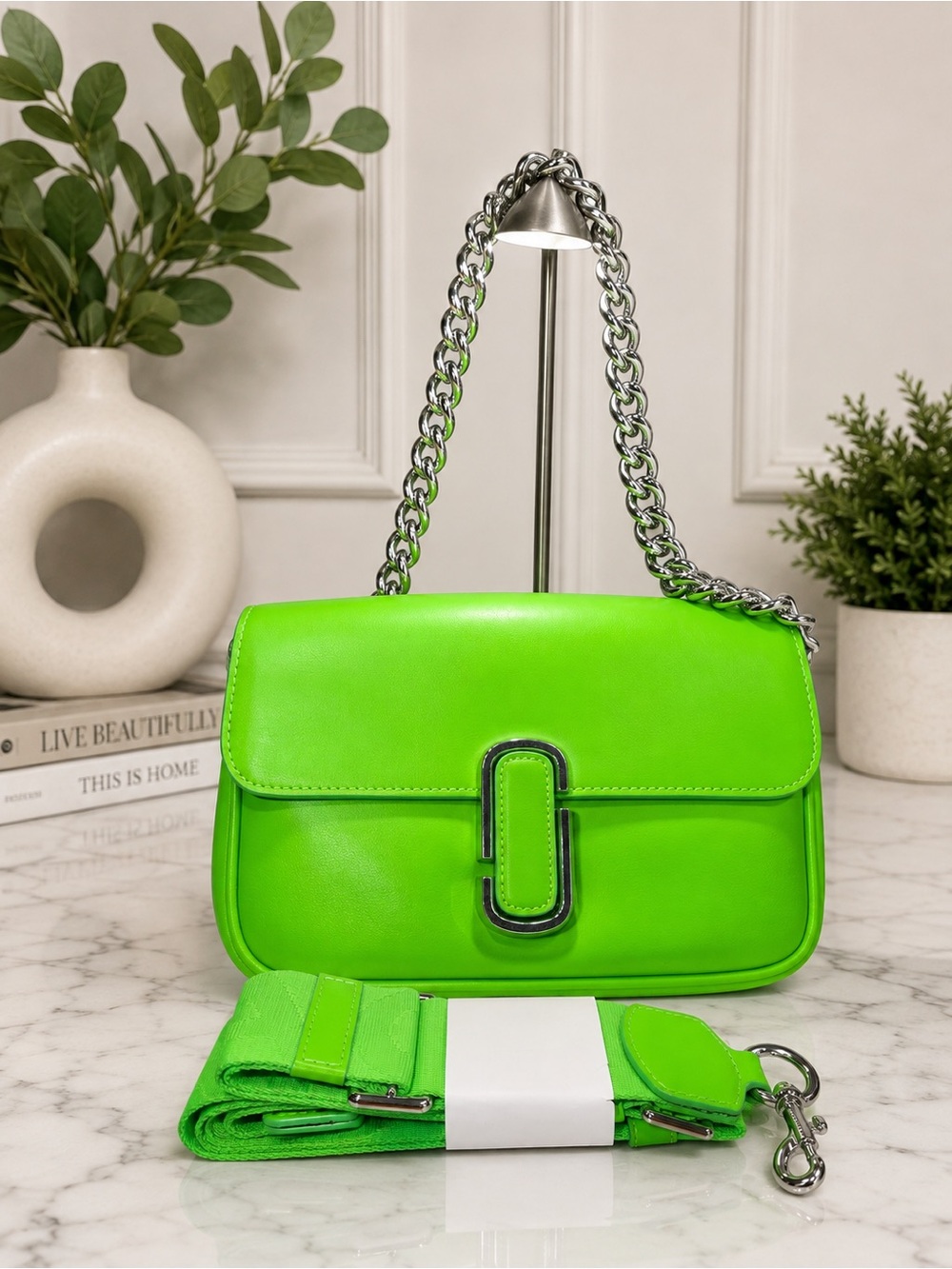 Marc Jacobs The J Marc Shoulder Bag – Electric Green Leather | Like New